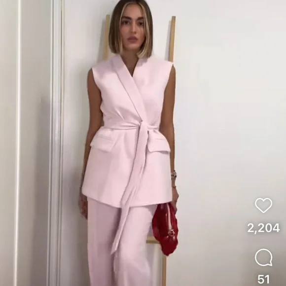 ZARA 2 PIECES MATCHING SET TIED BELTED VEST AND SIDE ZIP FLOWY PANTS - Picture 11 of 16